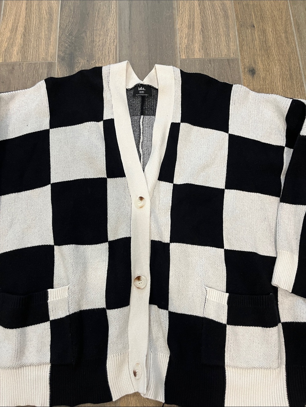 Dressed In Lala Love You Cardigan Sweater Checkerboard white Black S / M - Picture 4 of 8